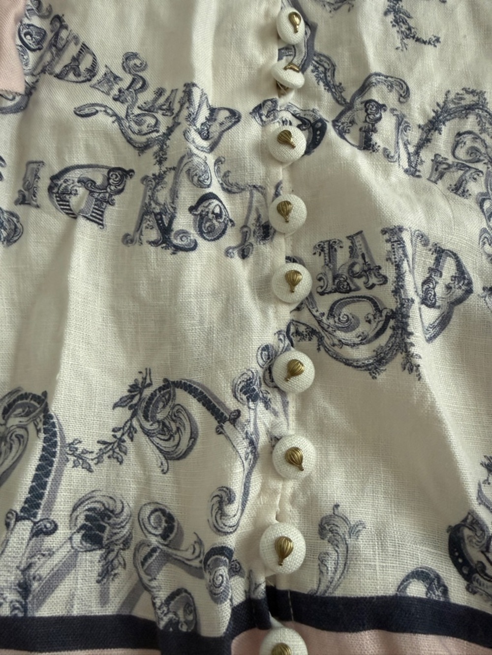 Zimmermann Cream Mini Dress with Navy Scroll Print and Striped Tie-Neck - Picture 8 of 11